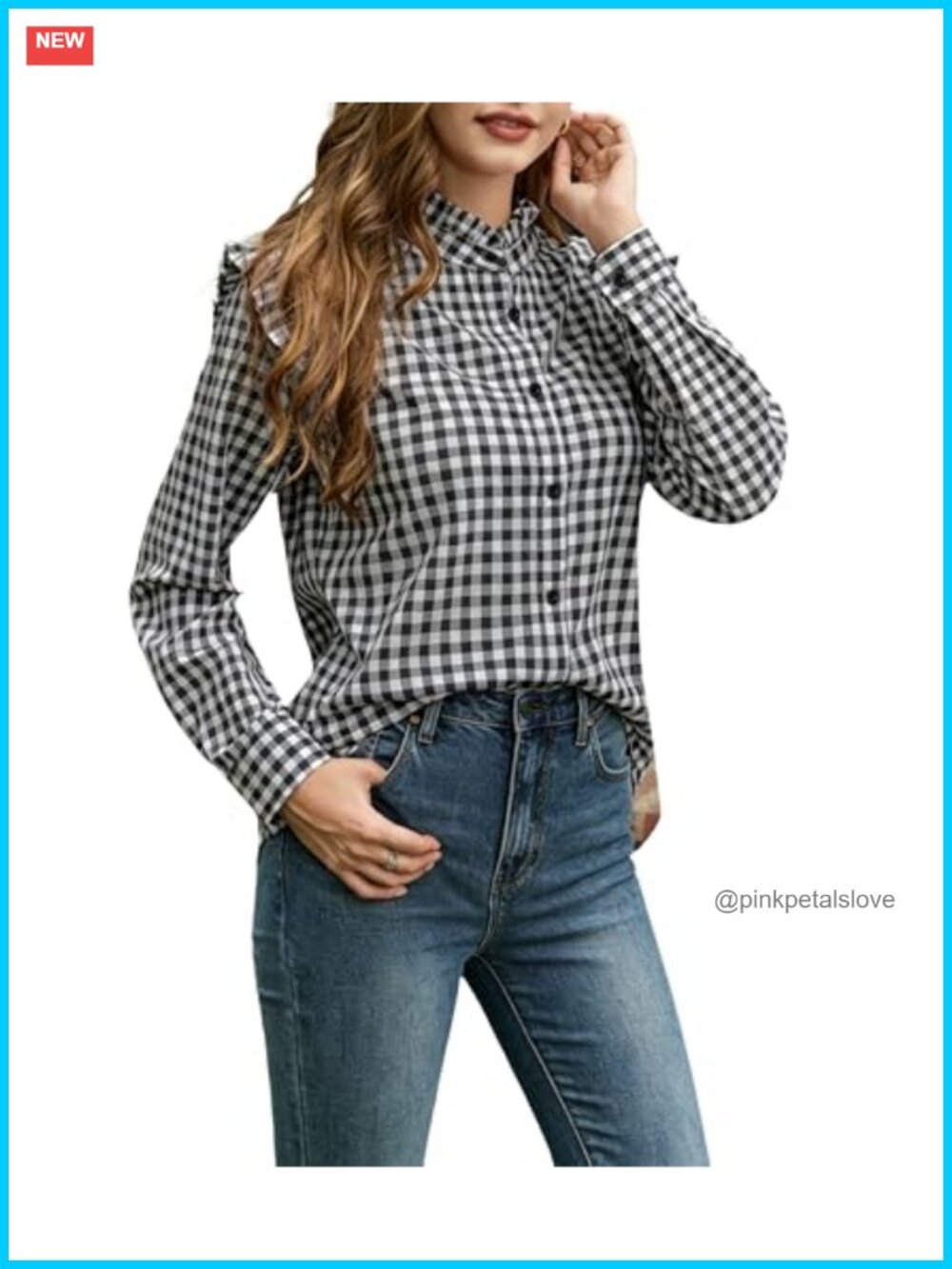 Womens 100% Cotton Button Down Shirt Ruffle Collar Long Sleeve